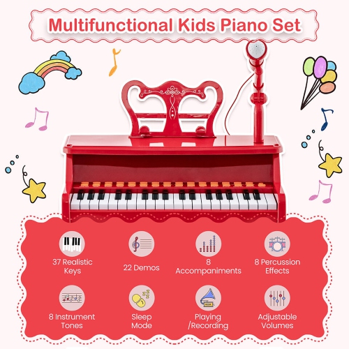 Gymax 37-Key Music Piano Keyboard Kids Learning Toy Instrument w/ Microphone