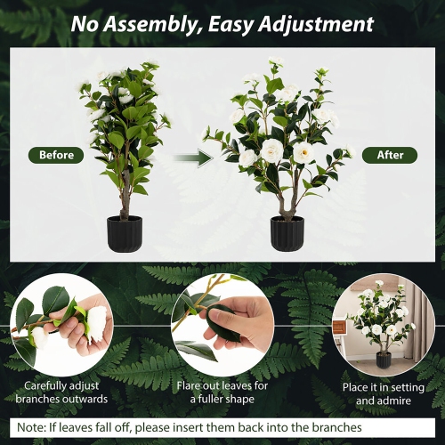 Gymax 2-Pack 38'' Artificial Camellia Tree Faux Floral Plant for Decoration White
