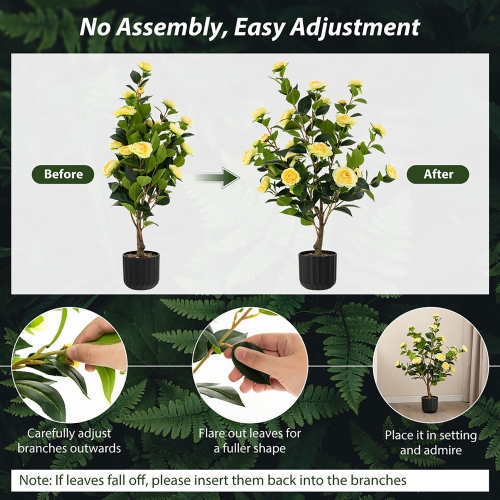 Gymax 38'' Artificial Camellia Tree Faux Floral Plant Fake Tree for Decoration Yellow