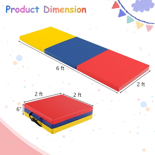 Gymax Tri-Fold Folding Exercise Mat 6 ft x 2 ft Portable Gymnastics Tumbling Yoga Mat