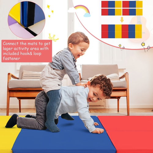 Gymax Tri-Fold Folding Exercise Mat 6 ft x 2 ft Portable Gymnastics Tumbling Yoga Mat