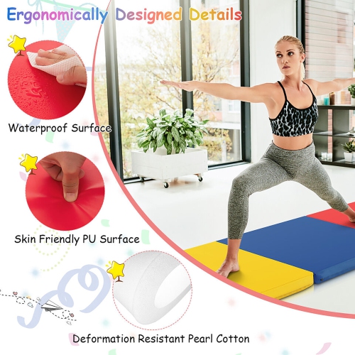 Gymax Tri-Fold Folding Exercise Mat 6 ft x 2 ft Portable Gymnastics Tumbling Yoga Mat