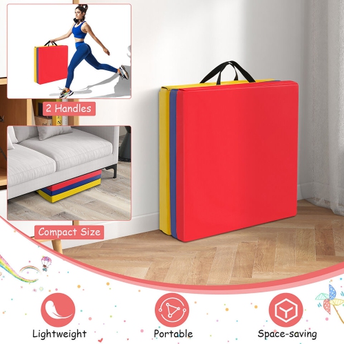 Gymax Tri-Fold Folding Exercise Mat 6 ft x 2 ft Portable Gymnastics Tumbling Yoga Mat