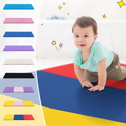 Gymax Tri-Fold Folding Exercise Mat 6 ft x 2 ft Portable Gymnastics Tumbling Yoga Mat