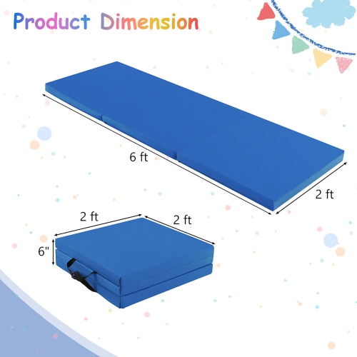 Gymax Tri-Fold Folding Exercise Mat 6 ft x 2 ft Portable Gymnastics Tumbling Yoga Navy