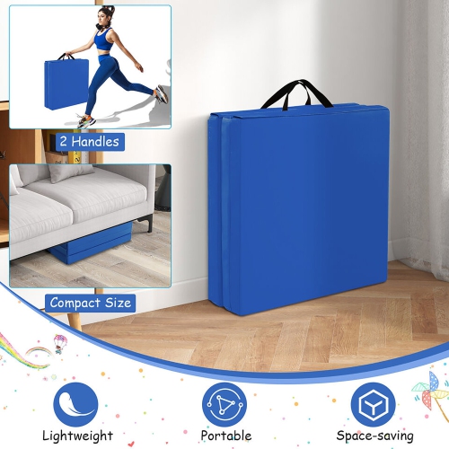 Gymax Tri-Fold Folding Exercise Mat 6 ft x 2 ft Portable Gymnastics Tumbling Yoga Navy