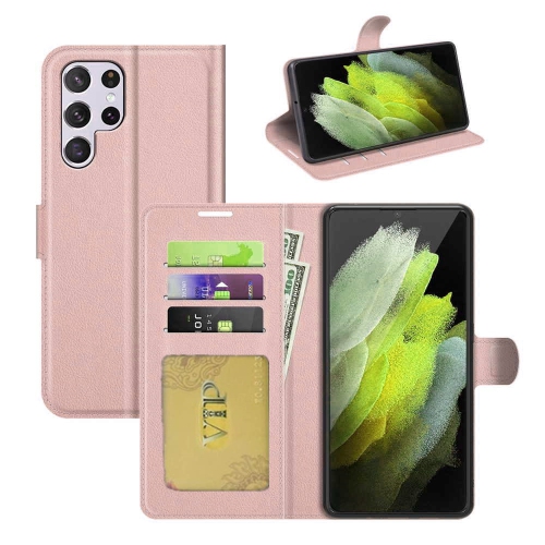 [CSmart] Étui portefeuille folio en cuir avec fente pour carte magnétique pour Samsung Galaxy S24 Ultra, rose doré