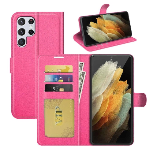 [CSmart] Magnetic Card Slot Leather Folio Wallet Flip Case Cover for Samsung Galaxy S24 Ultra, Hot Pink