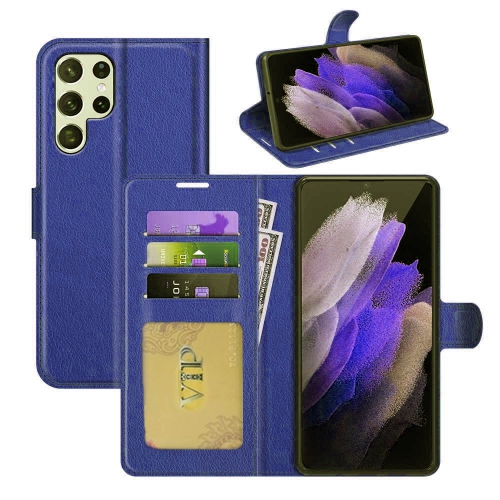 [CSmart] Étui portefeuille folio en cuir avec fente pour carte magnétique pour Samsung Galaxy S24 Ultra, bleu marine