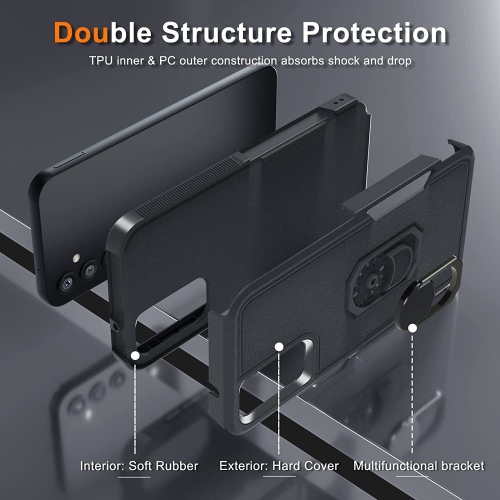 [CS] Shockproof Heavy Duty Magnetic Hard Armor Kickstand Case with Ring Holder for Samsung Galaxy S25 Plus / S24 Plus, Navy