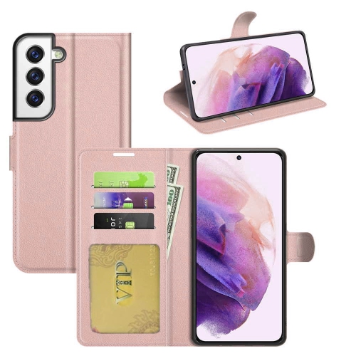 [CS] Magnetic Card Slot Leather Folio Wallet Flip Case Cover for Samsung Galaxy S25 / S24, Rose Gold