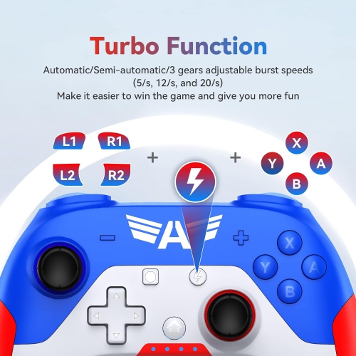 Manette sans fil Switch Pro pour Nintendo Switch/Switch Lite/Switch DELO avec 3 niveaux de fonction Turbo, 4 niveaux de vibration réglables, contrôle
