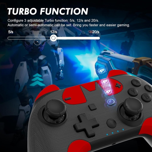 Wireless Switch Controller for Nintendo Switch/Switch OLED/Switch Lite with Macro Button, 3 Levels Turbo Function, 4 Levels Adjustable Vibration,