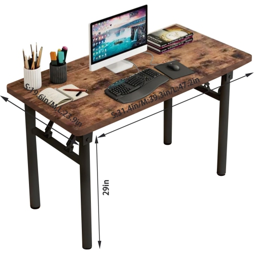 Folding Computer Desk Modern Style Office Desk Simple Style PC Table- Writing Computer Desk Space Saving Foldable Table Rustic Brown M