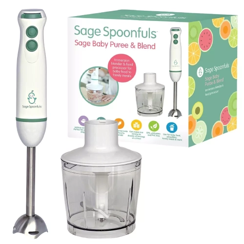 Cuillère-sauce 2-en-1 pour aliments pour bébés, robot culinaire et mélangeur à immersion de Sage Spoonfuls - Blanc - 3pc pte