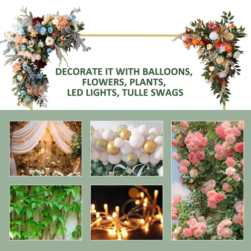 Outsunny 6.6FT x 6.6FT Gold Wedding Arch, Backdrop Stand, Square Metal Balloon Arch Stand Kit for Birthday Party, Bridal Shower, Graduation,