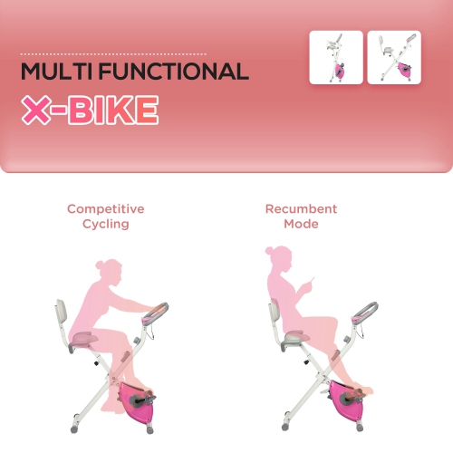 Soozier – vélo d’exercice pliable avec résistance magnétique à 8 niveaux, vélo stationnaire intérieur, vélo vertical Fitness X avec support pour