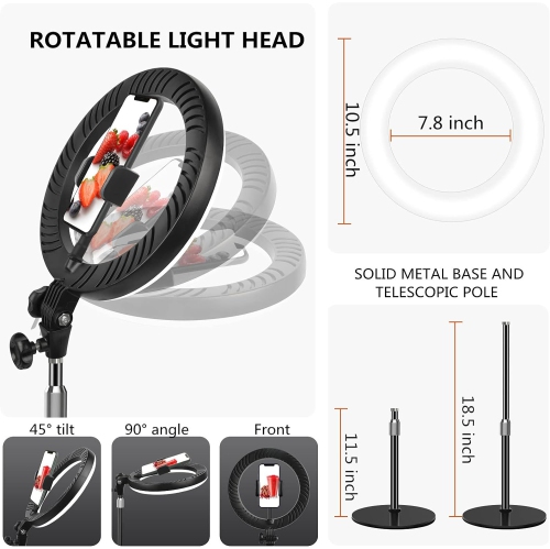 Desk Ring Light with Stand and Phone Holder for Zoom Meetings-10.5'' Selfie Ring Light for Desktop Computer for Makeup/Live Streaming/YouTube White