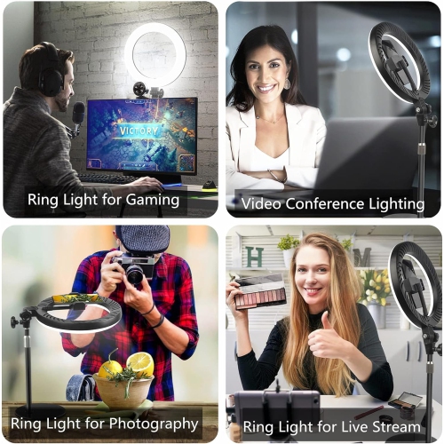 Desk Ring Light with Stand and Phone Holder for Zoom Meetings-10.5'' Selfie Ring Light for Desktop Computer for Makeup/Live Streaming/YouTube White