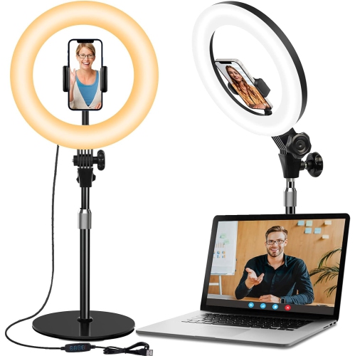 Desk Ring Light with Stand and Phone Holder for Zoom Meetings-10.5'' Selfie Ring Light for Desktop Computer for Makeup/Live Streaming/YouTube Black