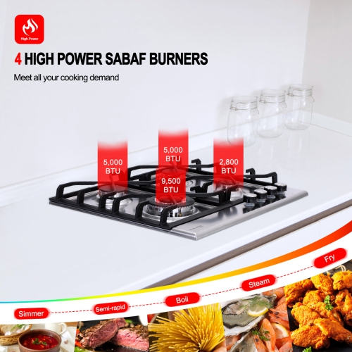 GASLAND 24" 4 Burners NG/LPG Convertible Gas Cooktop, ETL Certified, Stainless Steels