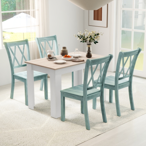 Ensemble de salle à manger moderne 5 pièces avec table rectangulaire et 4 chaises en bois de caoutchouc de Costway