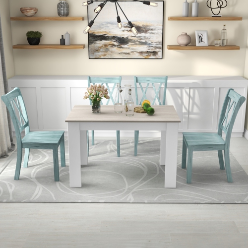 Ensemble de salle à manger moderne 5 pièces avec table rectangulaire et 4 chaises en bois de caoutchouc de Costway