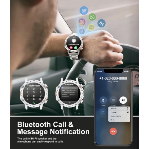 TUTT Smart Watch for Men Metal Case | Military Rugged Smartwatch BT Call Health & Fitness | 2 Straps K52 LIGE