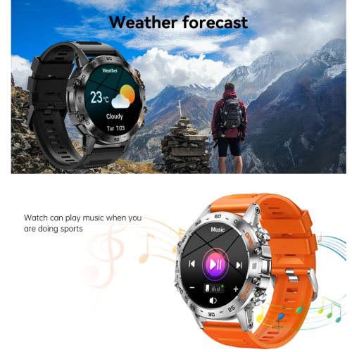 TUTT Smart Watch for Men Metal Case | Military Rugged Smartwatch BT Call Health & Fitness | 2 Straps K52 LIGE