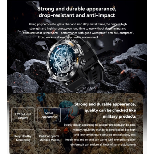 TUTT Smart Watch for Men Metal Case | Military Rugged Smartwatch BT Call Health & Fitness | 2 Straps K52 LIGE