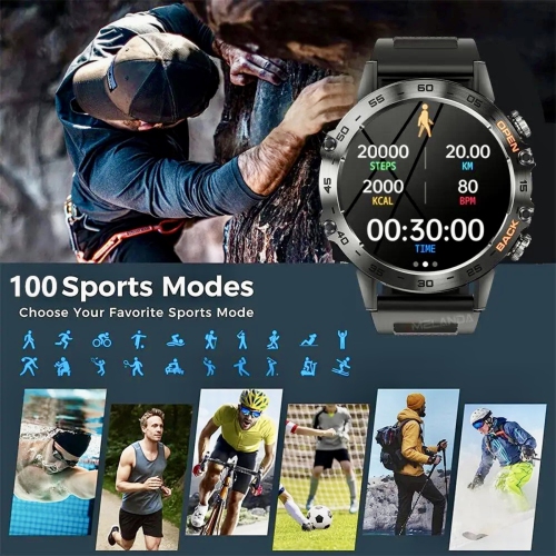 TUTT Smart Watch for Men Metal Case | Military Rugged Smartwatch BT Call Health & Fitness | 2 Straps K52 LIGE