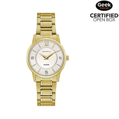 Boîte ouverte - Montre tendance de 30 mm pour femmes Dress de Caravelle avec diamants - Doré/Blanc argenté