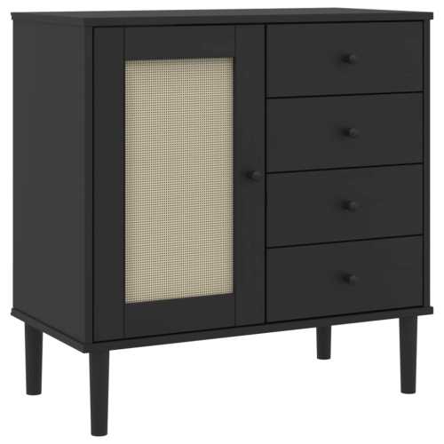 vidaXL Sideboard SENJA Rattan Look Black 80x40x80 cm Solid Wood Pine