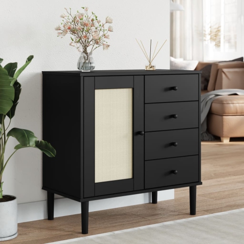 vidaXL Sideboard SENJA Rattan Look Black 80x40x80 cm Solid Wood Pine