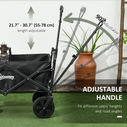 Chariot pliable Outsunny Outdoor avec auvent amovible, chariot de jardin pliable, chariot de camping à tirer robuste avec poignée télescopique et sac