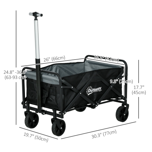 Outsunny Outdoor Collapsible Wagon, Folding Garden Cart, Heavy Duty Pull Along Camping Cart with Telescopic Handle and All-Terrain Wheels, 176LBS