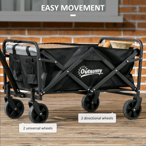 Outsunny Outdoor Collapsible Wagon, Folding Garden Cart, Heavy Duty Pull Along Camping Cart with Telescopic Handle and All-Terrain Wheels, 176LBS