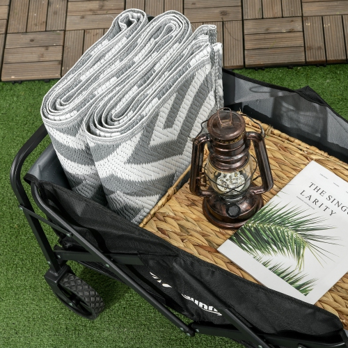 Outsunny Outdoor Collapsible Wagon, Folding Garden Cart, Heavy Duty Pull Along Camping Cart with Telescopic Handle and All-Terrain Wheels, 176LBS