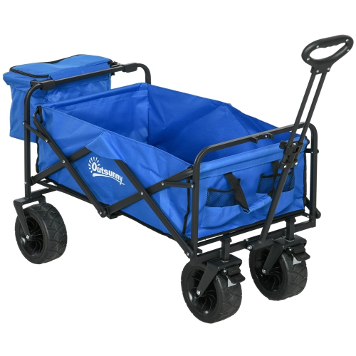 Outsunny Folding Wagon Cart Collapsible Camping Trolley Garden Heavy Duty  Shopping Cart with Brake Blue 