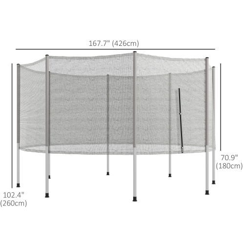 Soozier 14FT Trampoline Net Enclosure Trampolining Bounce Safety Accessories w/ 8 Poles Net Enclosure Only, Grey