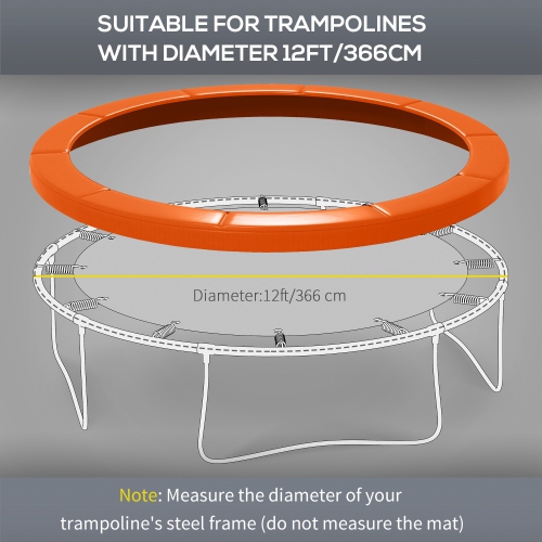 Soozier 12FT Trampoline Spring Cover, Trampoline Pad Replacement, Waterproof and Tear-Resistant, All-Weather Trampoline Accessories, Orange