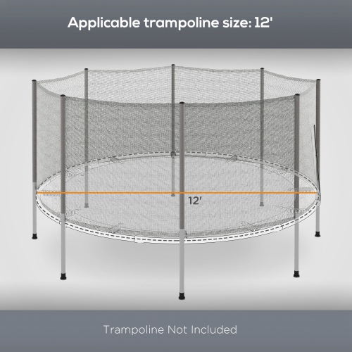 Soozier – filet de trampoline avec filet de 12 pi, accessoires de sécurité Bounce avec filet de 8 poteaux seulement, gris
