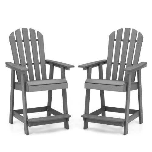 Tabouret de bar haut en PEHD de Costway pour patio 2 pièces avec repose-pieds d'accoudoir Home intérieur d'extérieur gris
