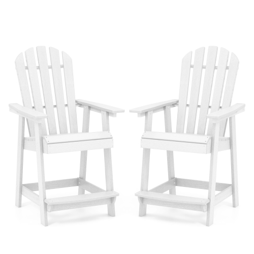 Costway 2 PCS Tall Bar Stool HDPE Patio Chair with Armrest Footrest Home Indoor Outdoor White