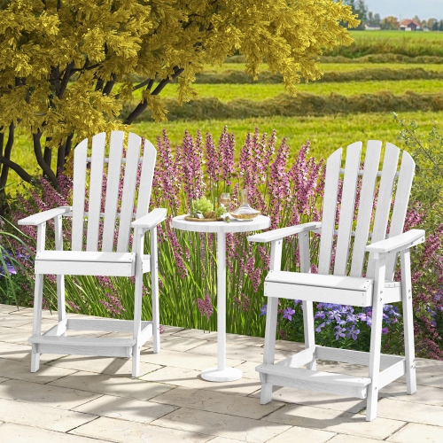 Costway 2 PCS Tall Bar Stool HDPE Patio Chair with Armrest Footrest Home Indoor Outdoor White