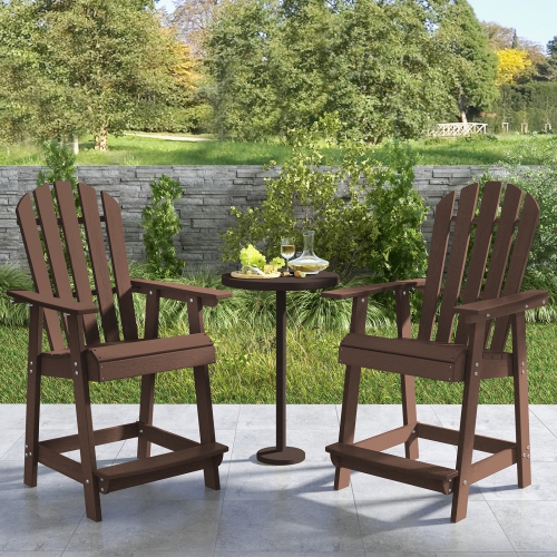 Costway 2 PCS Tall Bar Stool HDPE Patio Chair with Armrest Footrest Home Indoor Outdoor Brown
