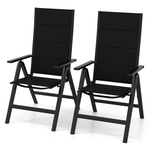 COSTWAY  2 PCs Patio Folding Chair Outdoor Chairs With Padded Seat, Adjustable Backrest Black