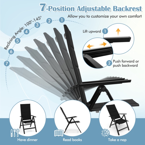 Costway 2 PCS Patio Folding Chair Outdoor Chairs with Padded Seat, Adjustable Backrest Black