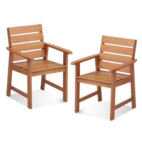 COSTWAY  2 PCs Patio Hardwood Chair Wood Dining Armchairs Breathable Slatted Seat Garden