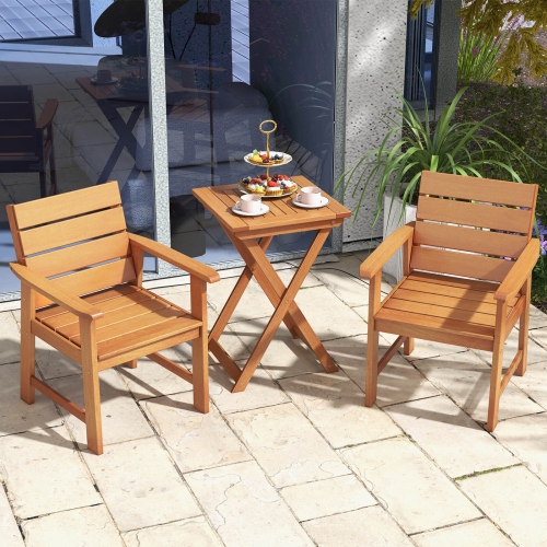 Costway 2 PCS Patio Hardwood Chair Wood Dining Armchairs Breathable Slatted Seat Garden